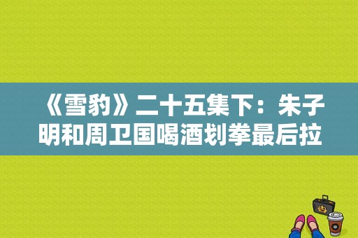 《雪豹》二十五集下：朱子明和周卫国喝酒划拳最后拉手以及朱子明的离去代表了什么意思？电视剧截肢