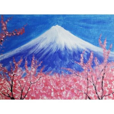 富士山樱花色彩画（富士山樱花彩铅简笔画）-图1