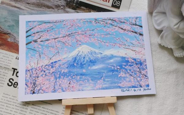 富士山樱花色彩画（富士山樱花彩铅简笔画）-图3